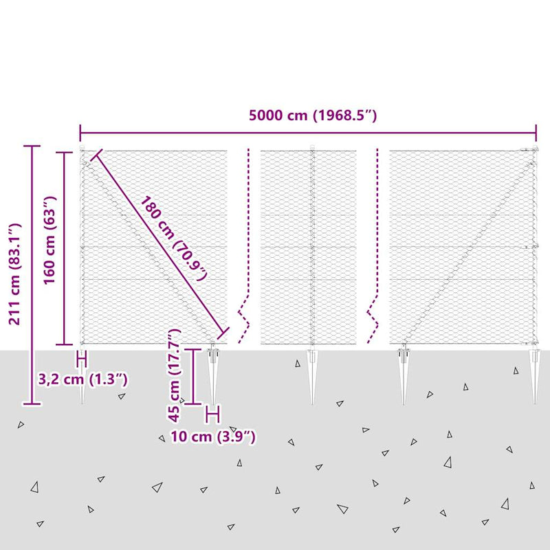 vidaXL Kerítés oszlopokkal Szürke 1.6 x 50 m PVC-bevonatos acél
