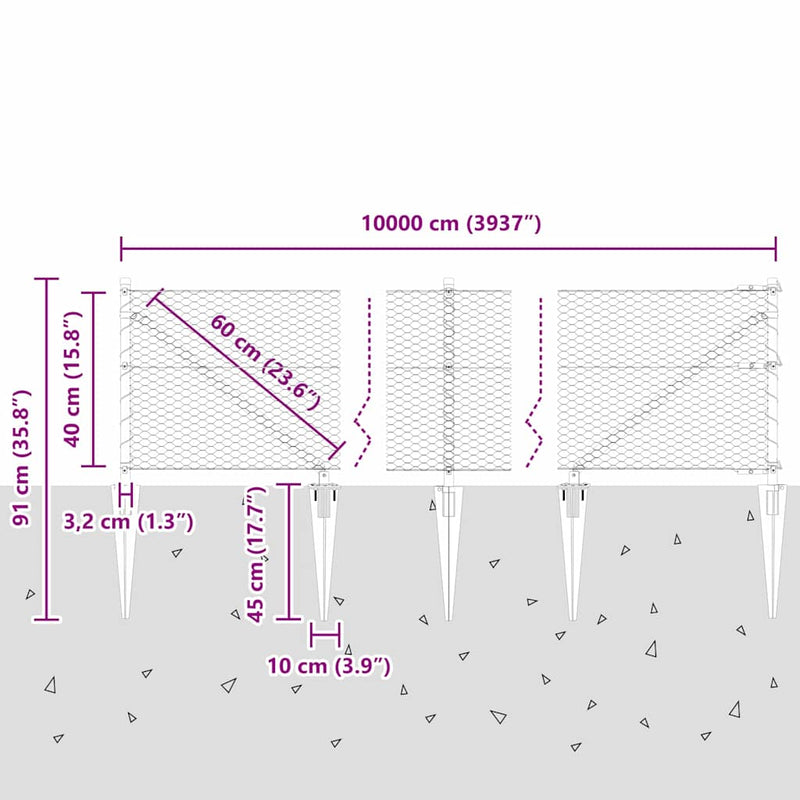 vidaXL Kerítés oszlopokkal Szürke 0.4 x 100 m PVC-bevonatos acél