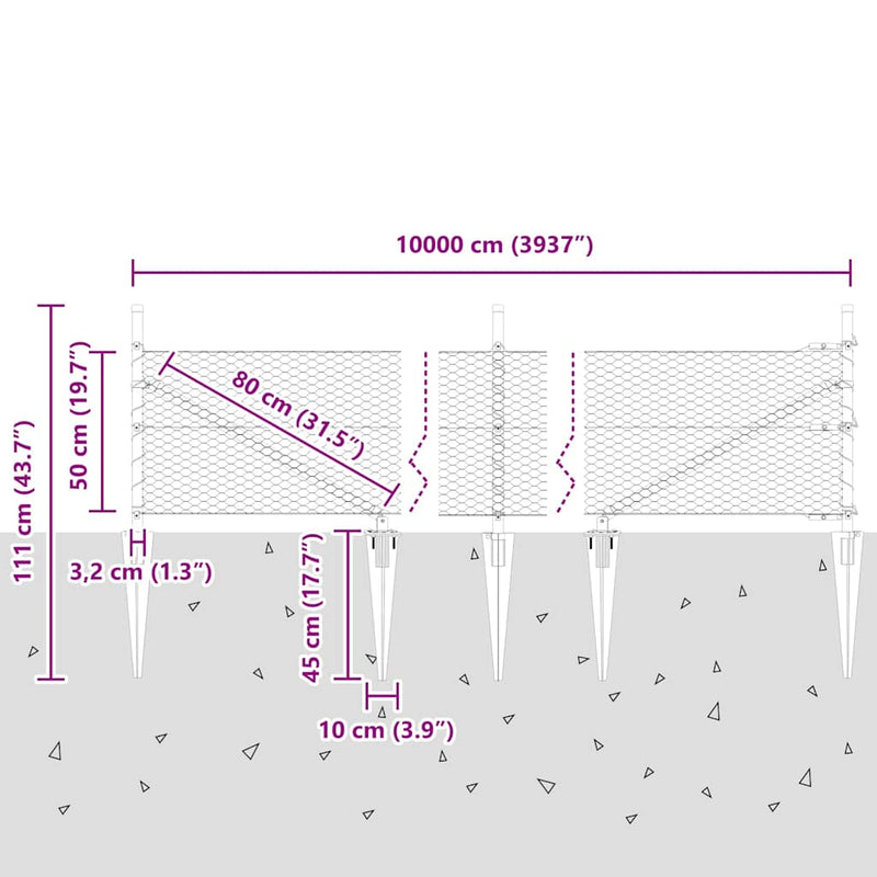 vidaXL Kerítés oszlopokkal Szürke 0.5 x 100 m PVC-bevonatos acél