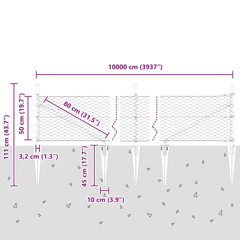 vidaXL Kerítés oszlopokkal Szürke 0.5 x 100 m PVC-bevonatos acél