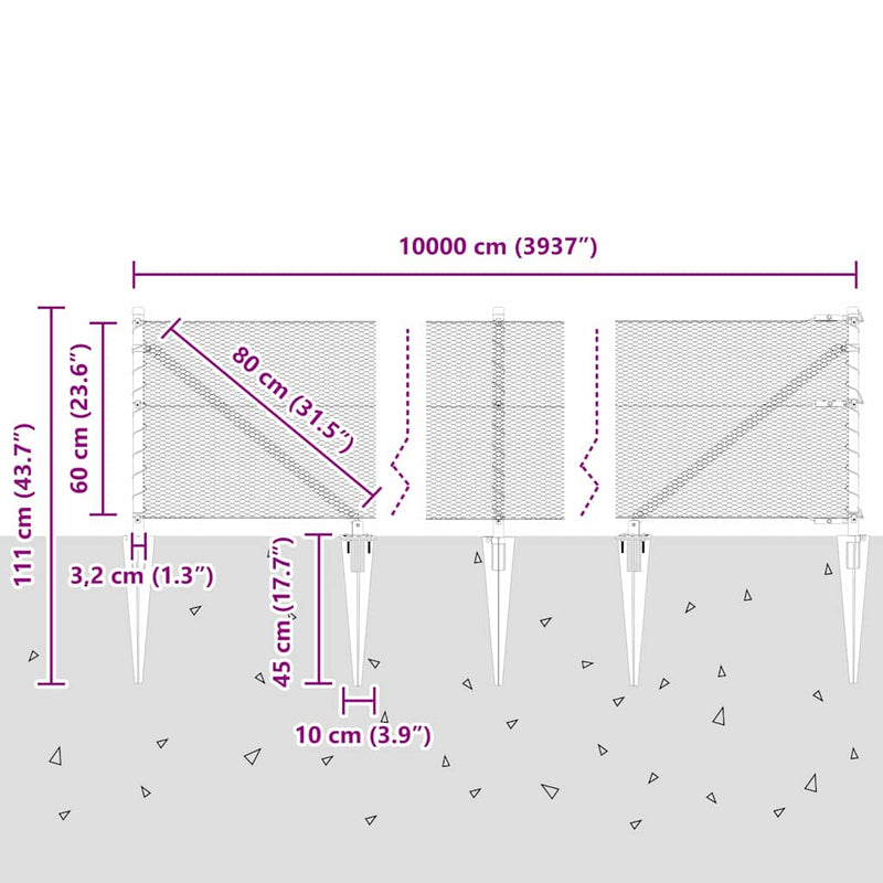 vidaXL Kerítés oszlopokkal Szürke 0.6 x 100 m PVC-bevonatos acél