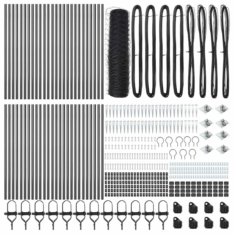 vidaXL Kerítés oszlopokkal Szürke 1 x 100 m PVC-bevonatos acél