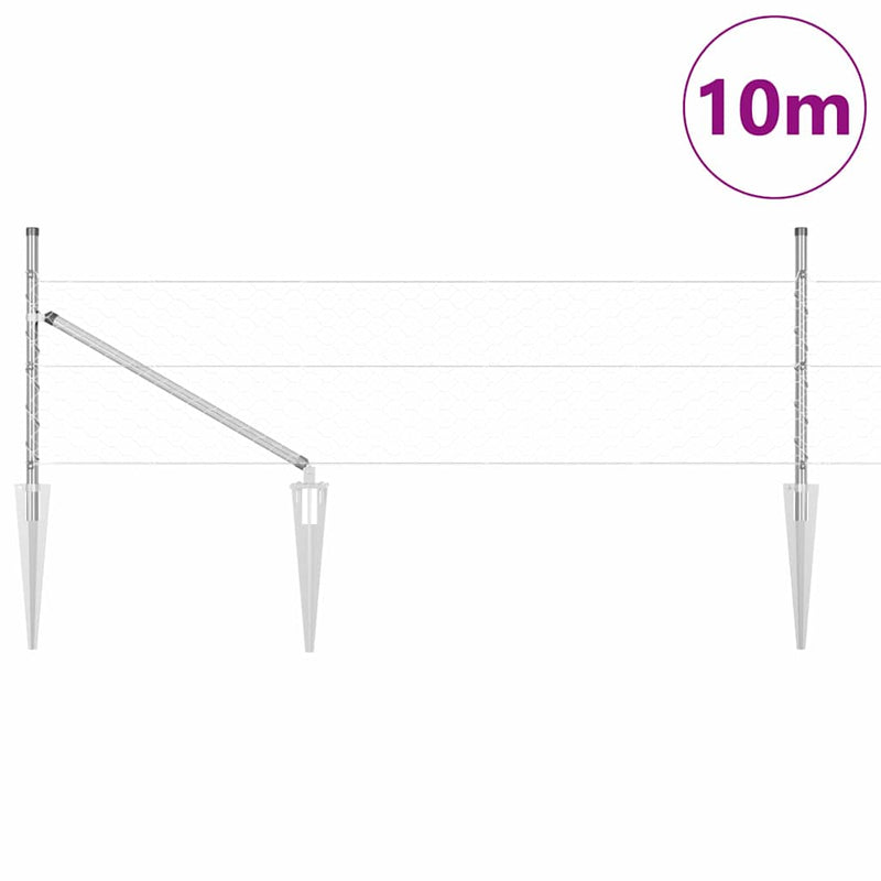 vidaXL Kerítés oszlopokkal Ezüst 0.8 x 10 m PVC-bevonatos acél
