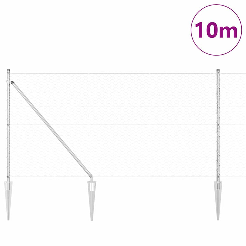 vidaXL Kerítés oszlopokkal Ezüst 1.2 x 10 m PVC-bevonatos acél