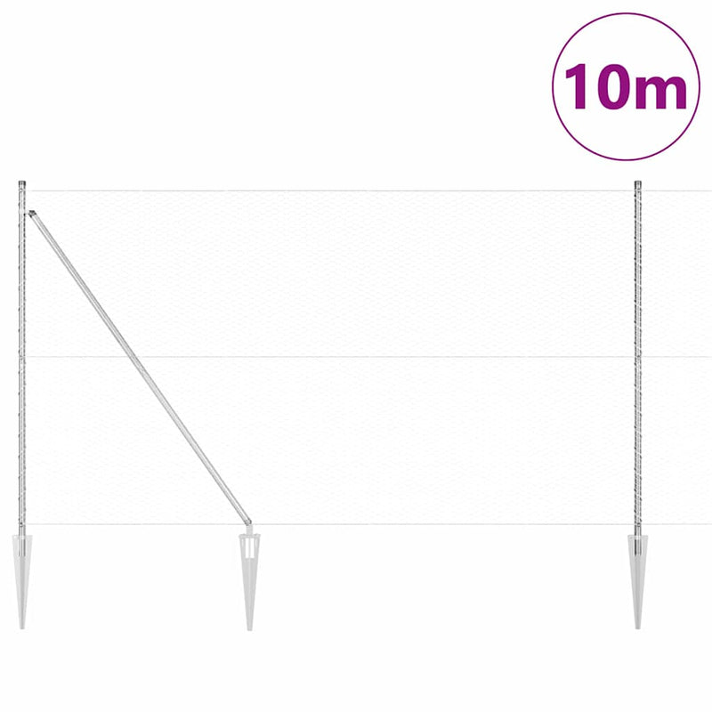 vidaXL Kerítés oszlopokkal Ezüst 1.6 x 10 m PVC-bevonatos acél