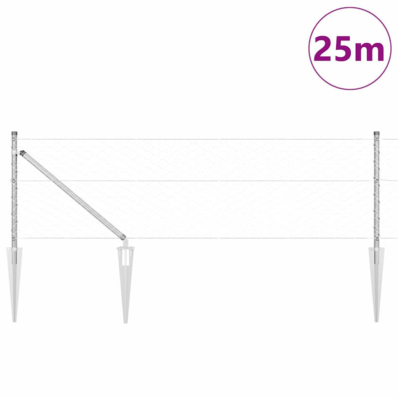 vidaXL Kerítés oszlopokkal Ezüst 0,6 x 25 m PVC-bevonatos acél