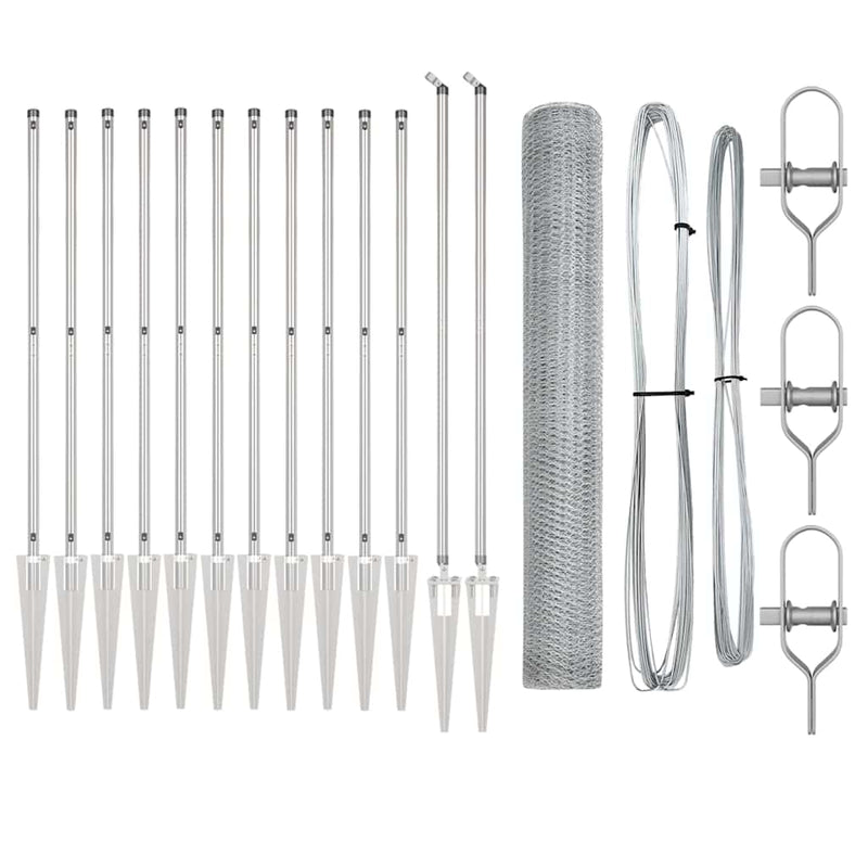 vidaXL Kerítés oszlopokkal Ezüst 1.4 x 25 m PVC-bevonatos acél