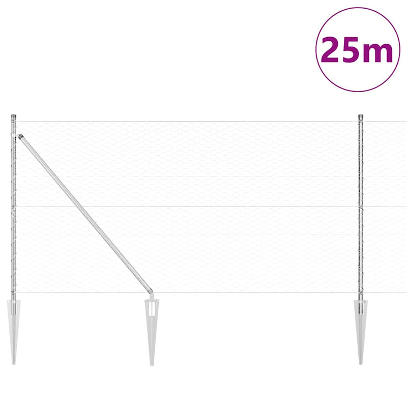 vidaXL Kerítés oszlopokkal Ezüst 1.4 x 25 m PVC-bevonatos acél