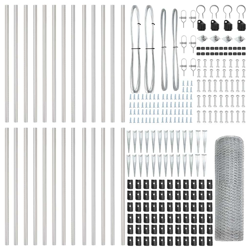 vidaXL Kerítés oszlopokkal Ezüst 1 x 50 m PVC-bevonatos acél