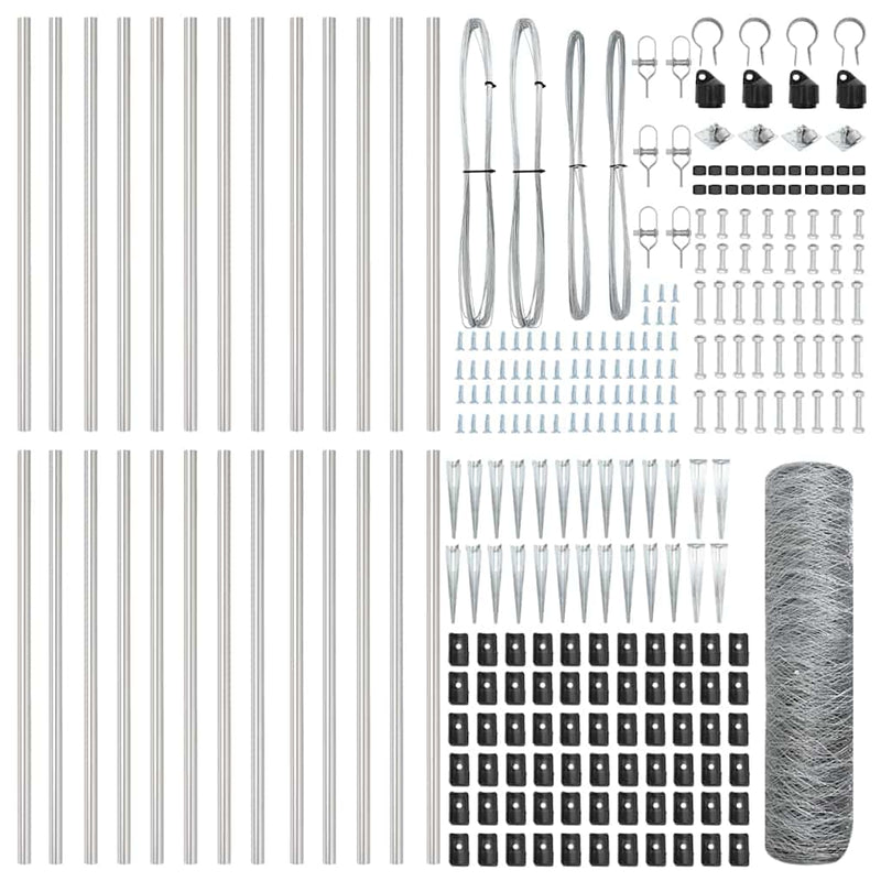 vidaXL Kerítés oszlopokkal Ezüst 1 x 50 m PVC-bevonatos acél