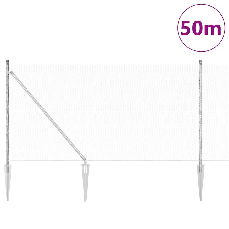 vidaXL Kerítés oszlopokkal Ezüst 1.2 x 50 m PVC-bevonatos acél