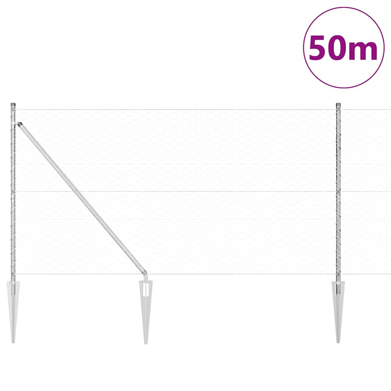 vidaXL Kerítés oszlopokkal Ezüst 1.2 x 50 m PVC-bevonatos acél