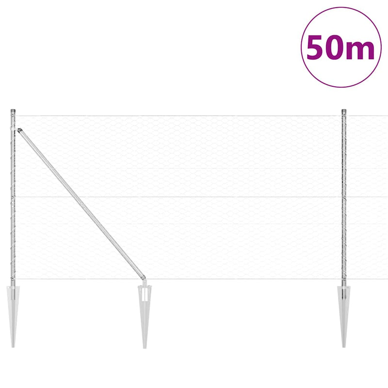 vidaXL Kerítés oszlopokkal Ezüst 1.4 x 50 m PVC-bevonatos acél