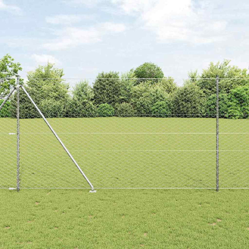vidaXL Kerítés oszlopokkal Ezüst 1.5 x 50 m PVC-bevonatos acél
