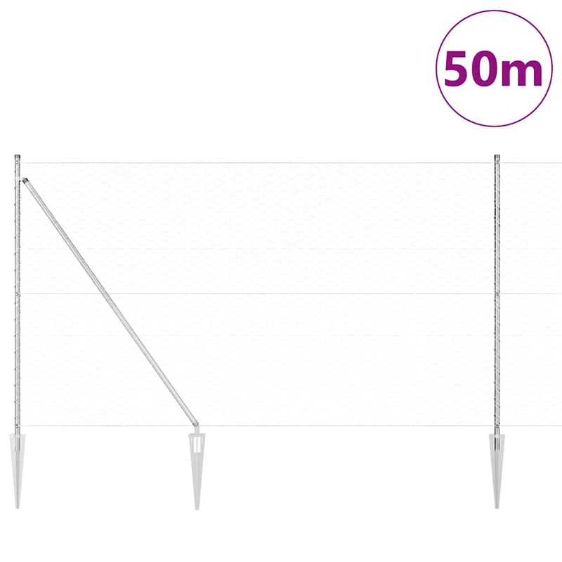 vidaXL Kerítés oszlopokkal Ezüst 1.6 x 50 m PVC-bevonatos acél