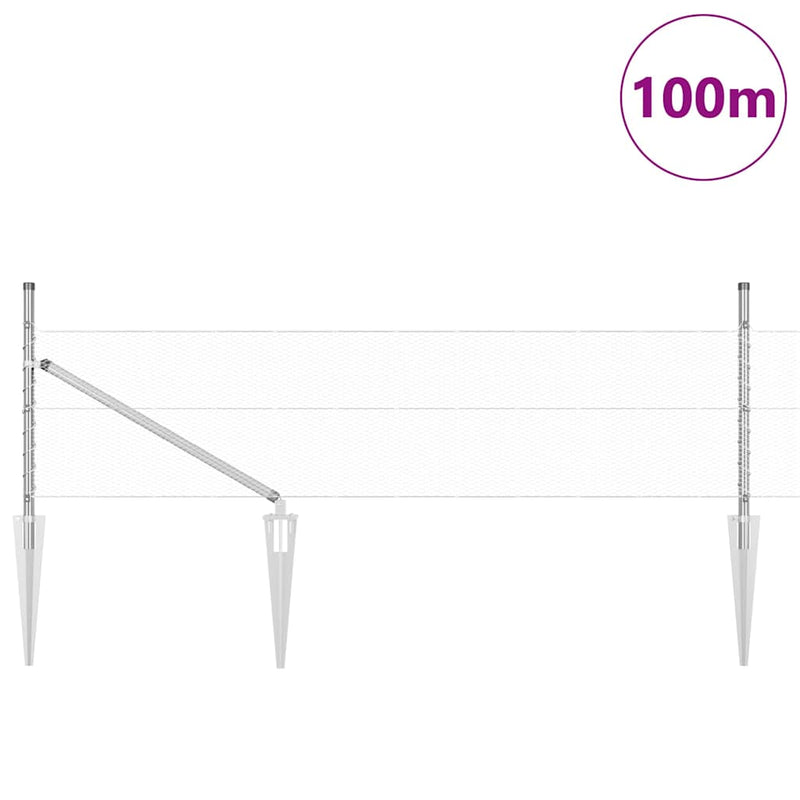 vidaXL Kerítés oszlopokkal Ezüst 0.5 x 100 m PVC-bevonatos acél