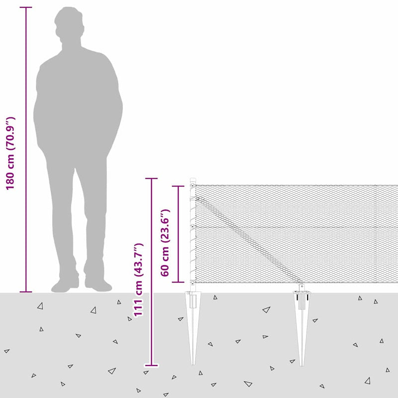 vidaXL Kerítés oszlopokkal Ezüst 0.6 x 100 m PVC-bevonatos acél