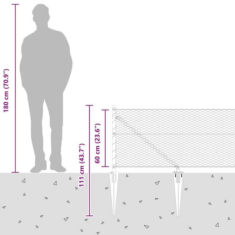 vidaXL Kerítés oszlopokkal Ezüst 0.6 x 100 m PVC-bevonatos acél