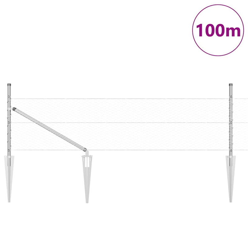 vidaXL Kerítés oszlopokkal Ezüst 0.8 x 100 m PVC-bevonatos acél