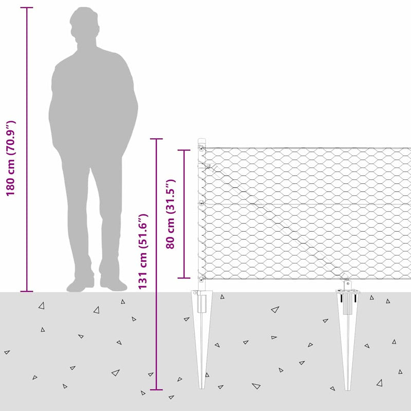 vidaXL Kerítés oszlopokkal Ezüst 0.8 x 100 m PVC-bevonatos acél