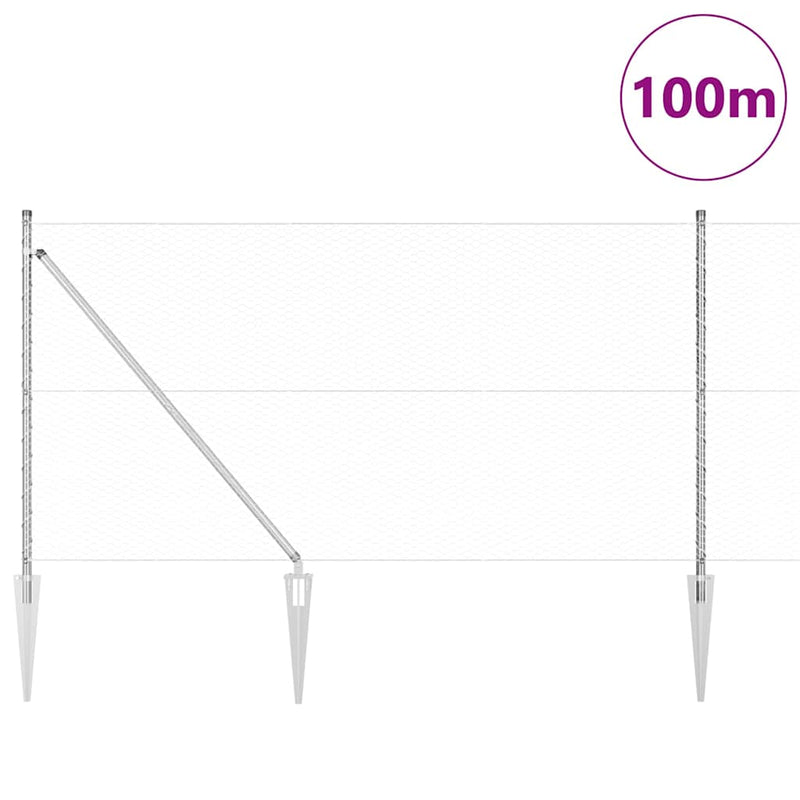 vidaXL Kerítés oszlopokkal Ezüst 1 x 100 m PVC-bevonatos acél