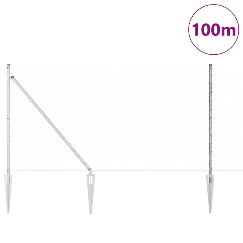 vidaXL Kerítés oszlopokkal Ezüst 1 x 100 m PVC-bevonatos acél