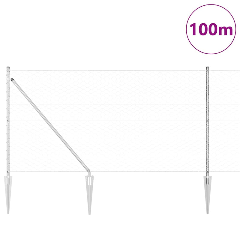 vidaXL Kerítés oszlopokkal Ezüst 1.4 x 100 m PVC-bevonatos acél