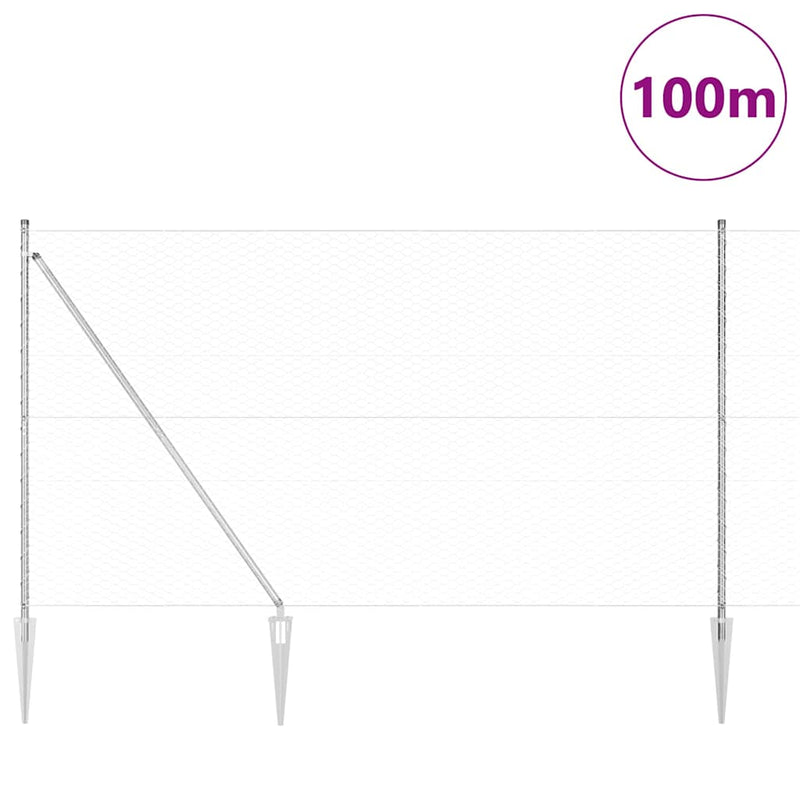 vidaXL Kerítés oszlopokkal Ezüst 1.5 x 100 m PVC-bevonatos acél