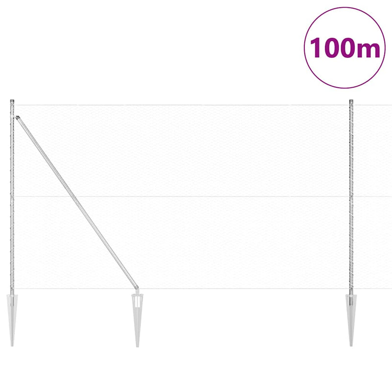 vidaXL Kerítés oszlopokkal Ezüst 1.6 x 100 m PVC-bevonatos acél