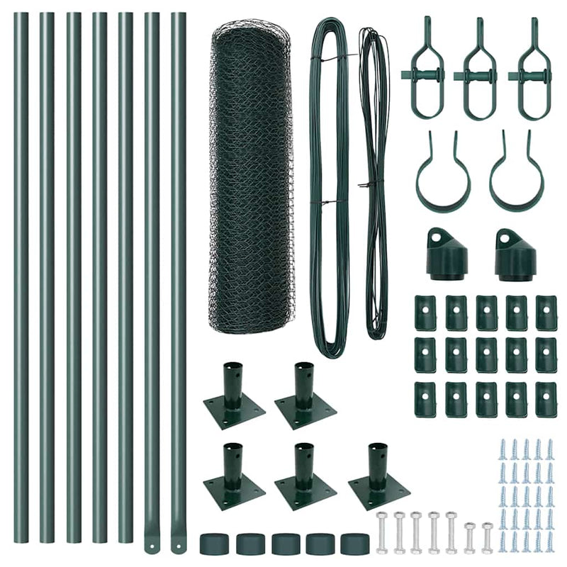 vidaXL Kerítés oszlopokkal Zöld 0.5 x 10 m PVC-bevonatos acél