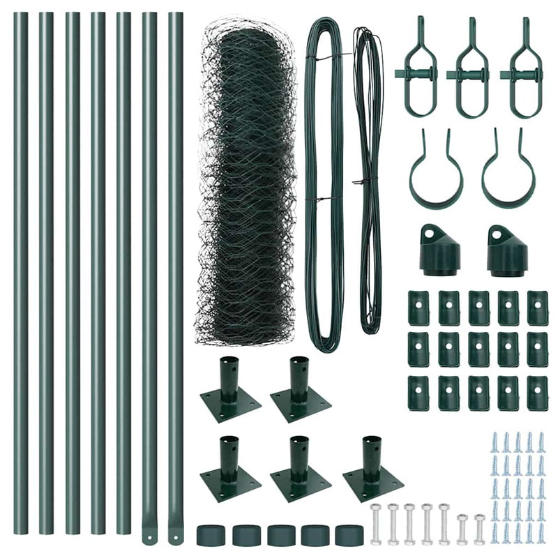 vidaXL Kerítés oszlopokkal Zöld 0.5 x 10 m PVC-bevonatos acél