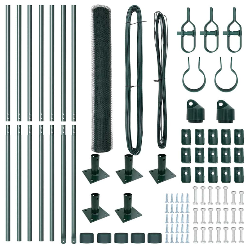 vidaXL Kerítés oszlopokkal Zöld 1 x 10 m PVC-bevonatos acél