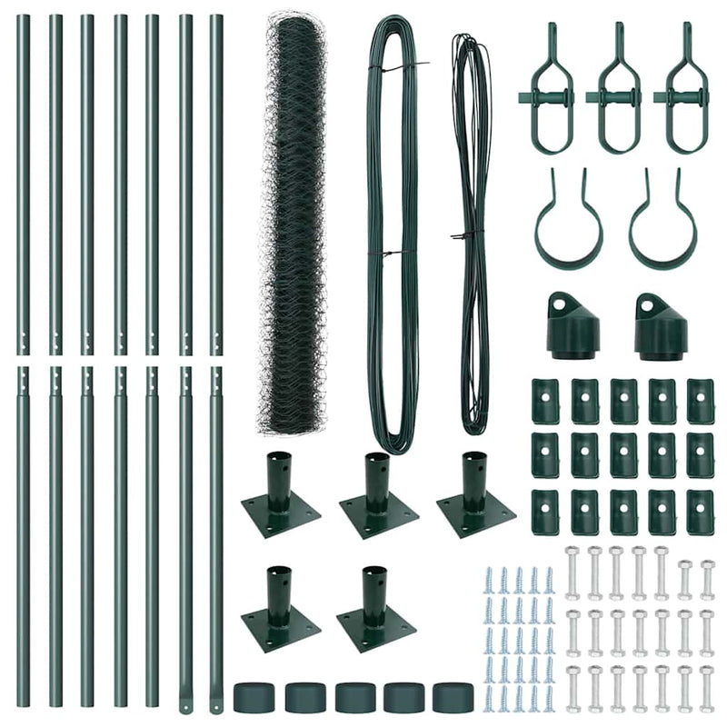 vidaXL Kerítés oszlopokkal Zöld 1 x 10 m PVC-bevonatos acél