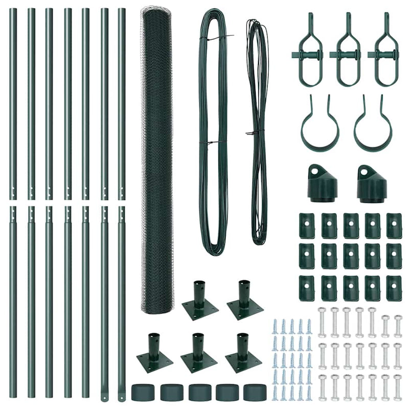 vidaXL Kerítés oszlopokkal Zöld 1.4 x 10 m PVC-bevonatos acél