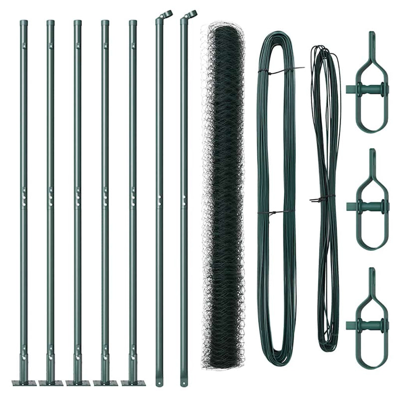 vidaXL Kerítés oszlopokkal Zöld 1.4 x 10 m PVC-bevonatos acél