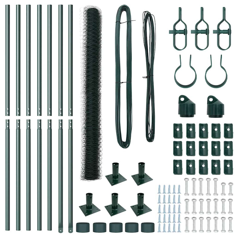 vidaXL Kerítés oszlopokkal Zöld 1.4 x 10 m PVC-bevonatos acél