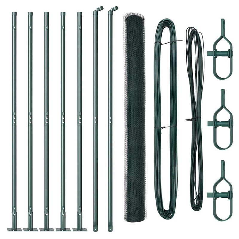 vidaXL Kerítés oszlopokkal Zöld 1.5 x 10 m PVC-bevonatos acél