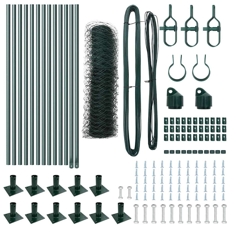 vidaXL Kerítés oszlopokkal Zöld 0,4 x 25 m PVC-bevonatos acél