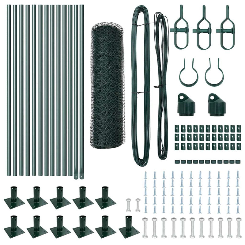 vidaXL Kerítés oszlopokkal Zöld 0.5 x 25 m PVC-bevonatos acél
