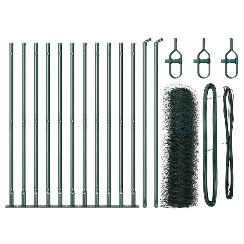 vidaXL Kerítés oszlopokkal Zöld 0.5 x 25 m PVC-bevonatos acél