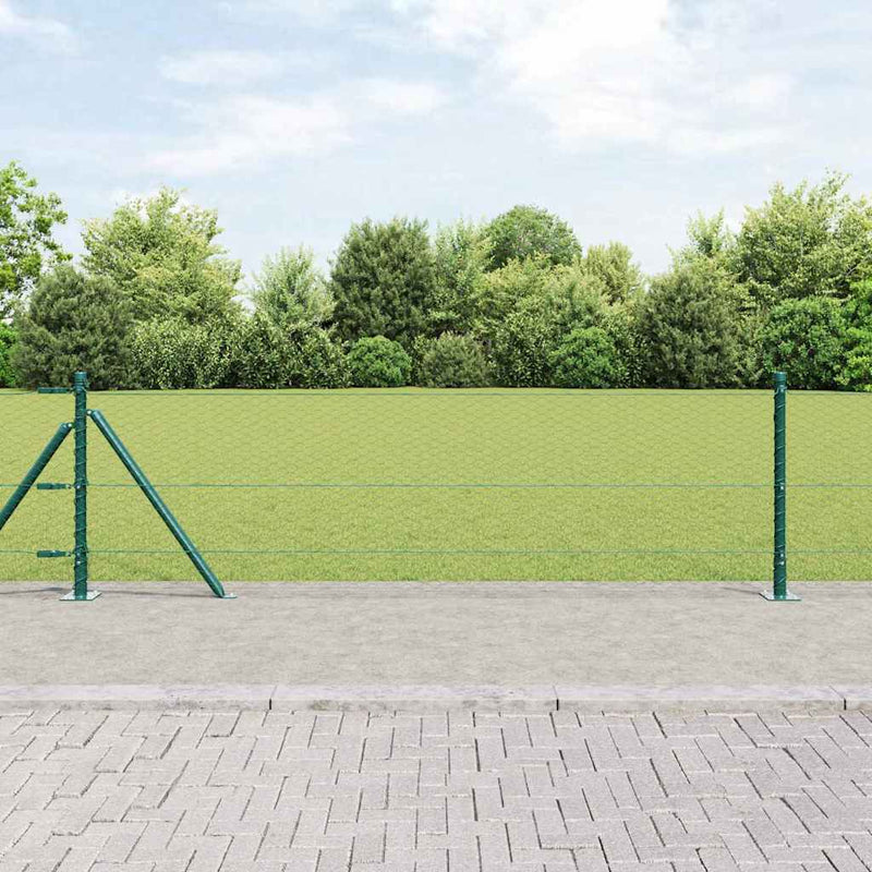 vidaXL Kerítés oszlopokkal Zöld 0,6 x 25 m PVC-bevonatos acél
