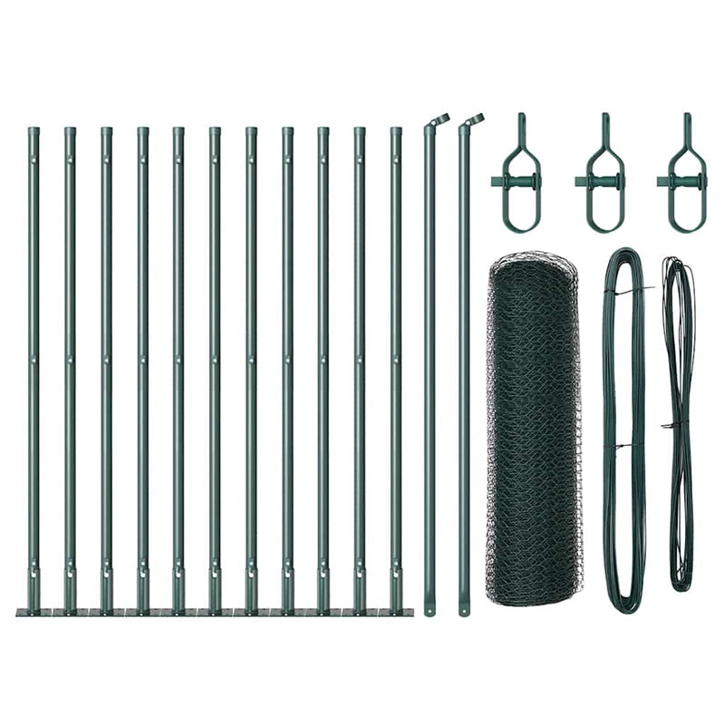vidaXL Kerítés oszlopokkal Zöld 0,6 x 25 m PVC-bevonatos acél