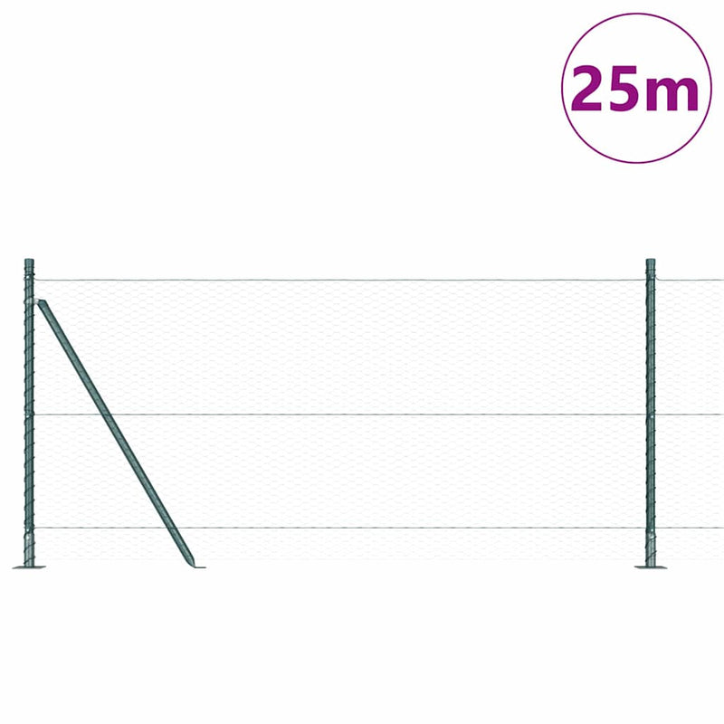 vidaXL Kerítés oszlopokkal Zöld 1 x 25 m PVC-bevonatos acél