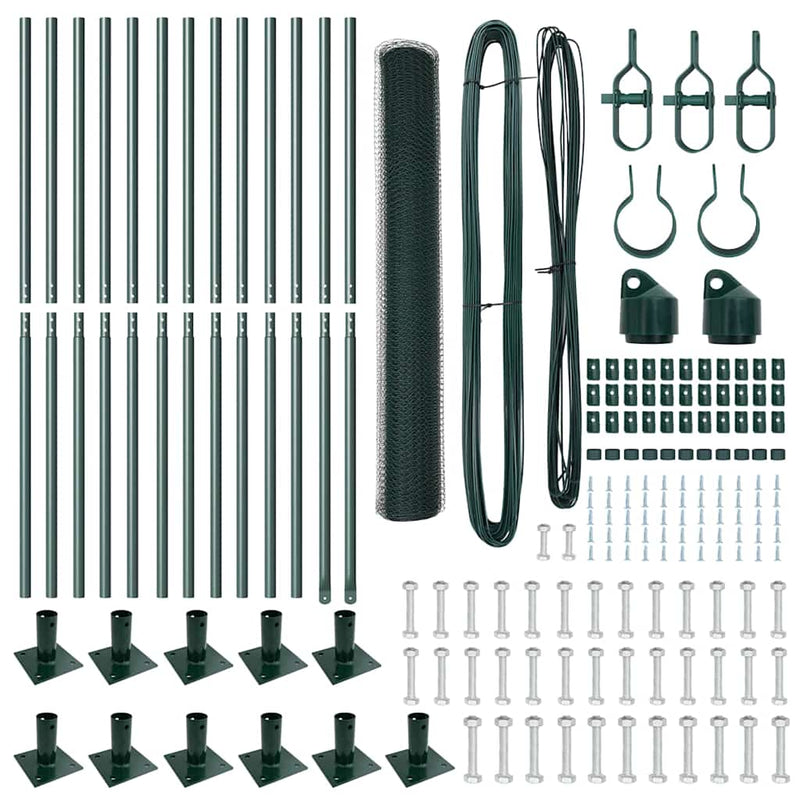 vidaXL Kerítés oszlopokkal Zöld 1.2 x 25 m PVC-bevonatos acél