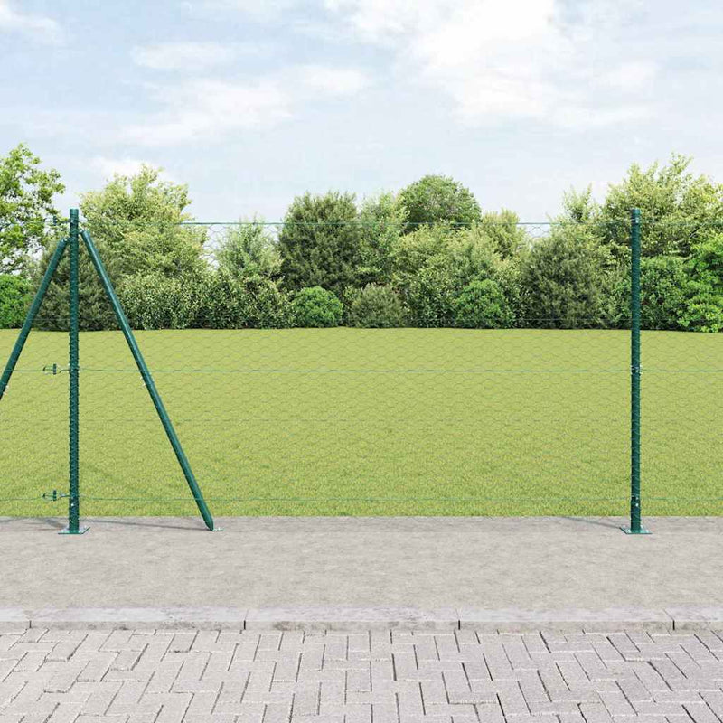 vidaXL Kerítés oszlopokkal Zöld 1.2 x 25 m PVC-bevonatos acél