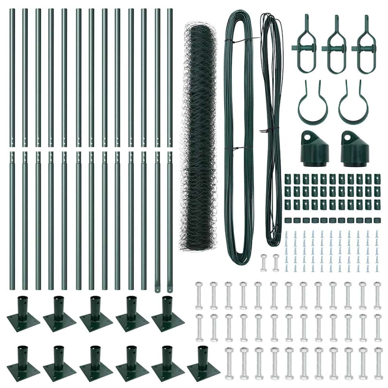 vidaXL Kerítés oszlopokkal Zöld 1.2 x 25 m PVC-bevonatos acél