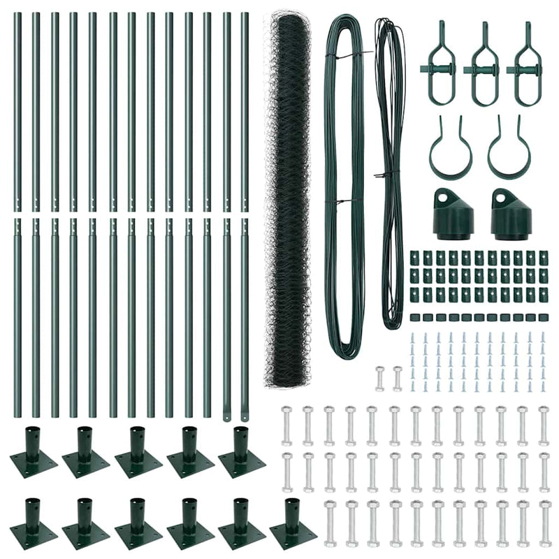 vidaXL Kerítés oszlopokkal Zöld 1.4 x 25 m PVC-bevonatos acél