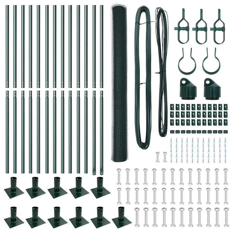 vidaXL Kerítés oszlopokkal Zöld 1.5 x 25 m PVC-bevonatos acél