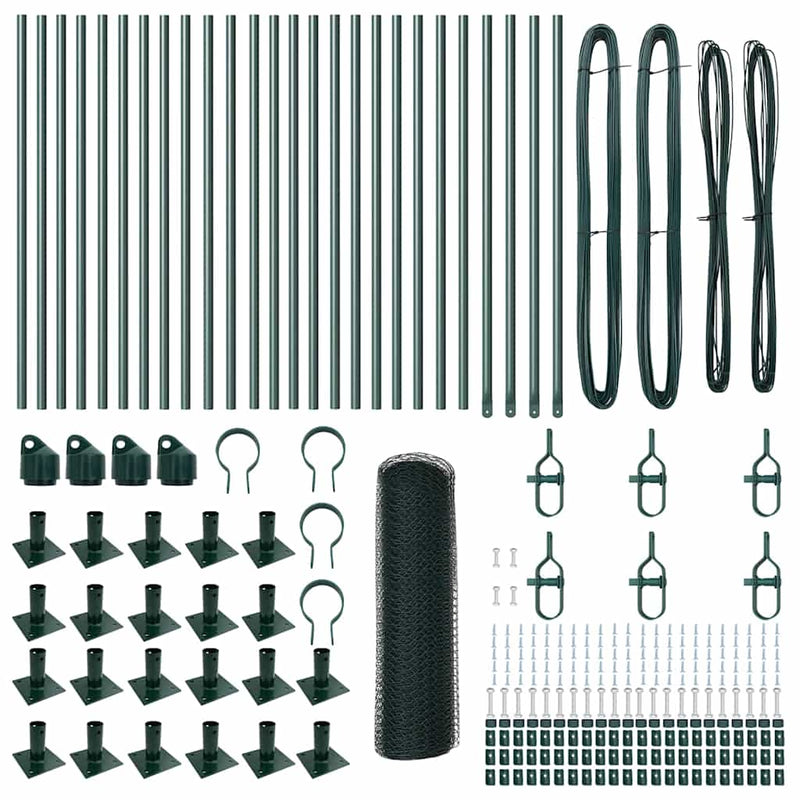 vidaXL Kerítés oszlopokkal Zöld 0.4 x 50 m PVC-bevonatos acél