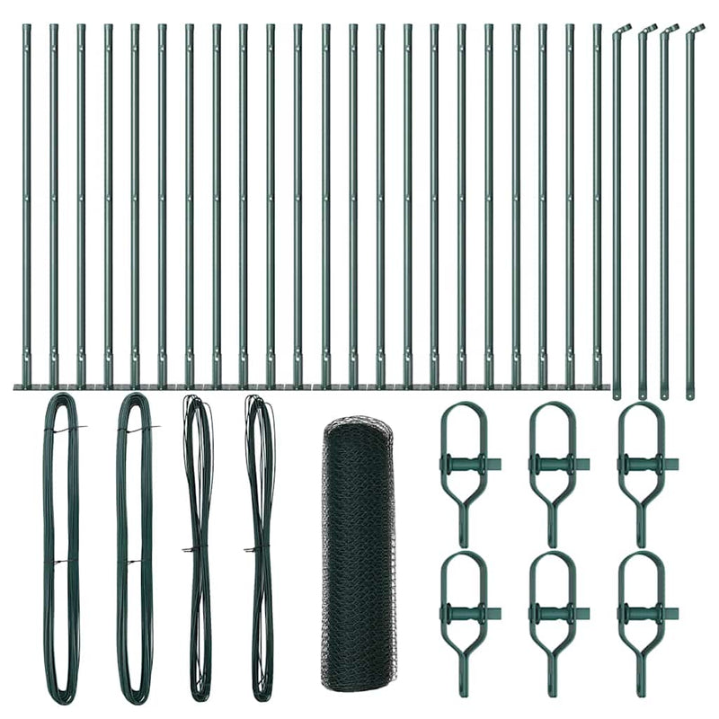 vidaXL Kerítés oszlopokkal Zöld 0.6 x 50 m PVC-bevonatos acél